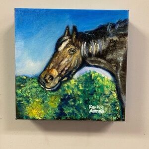 Original Art Horse Oil Gallery Wrapped Canvas Painting Artwork 8”x8” 1.5” Thick